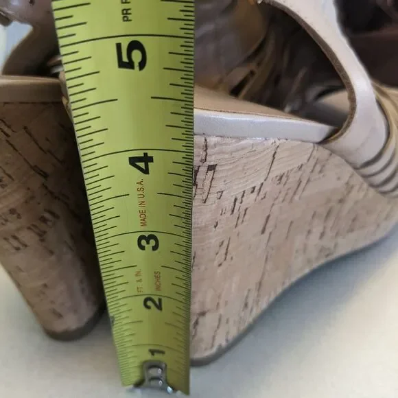 Franco Sarto nude strappy sandals, leather upper, 4.5" wedge heel, 9 - Picture 7 of 7